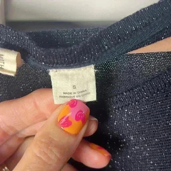 Anthropologie Moth Asymmetrical Metallic Lightweight Sweater Size Small Navy - Picture 3 of 11